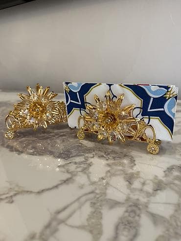 cex qablar: Qızılı metal və kristal bəzəkli salfet tutacağı (2 ədəd dəst) - — 3