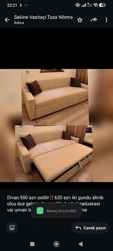 balin: Divan 550 azn satilir‼️620 azn iki gundu alinib olcu duz gelmir deye — 1
