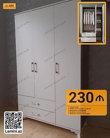 bal: 3 qapılı paltar dolabı - Ölçülər: dərinlik 47 sm × hündürlük 200 sm × — 1