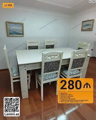 kohnə stul: Masa dəsti - Tərkibi: 1 ədəd masa + 6 ədəd stul - Ölçülər: 90 × 160 — 1
