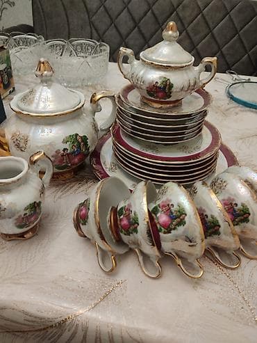 Çay dəsti, rəng - Ağ, Farfor, 6 nəfərlik, Polşa