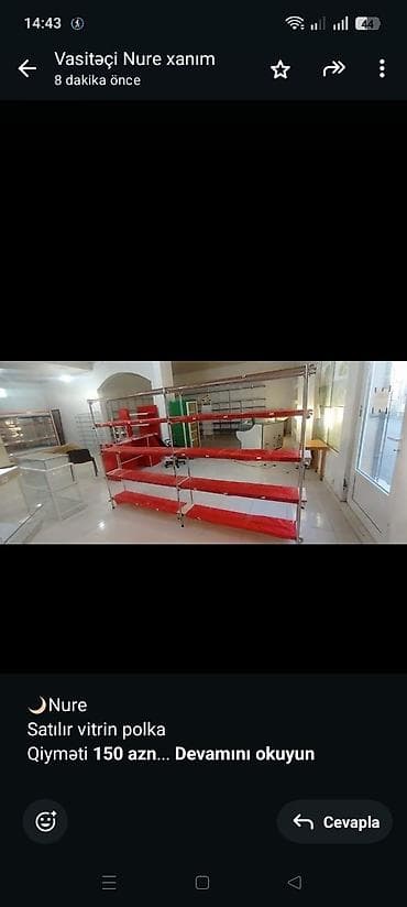 Оборудование для магазинов: 🌙Nure Satılır vitrin polka Qiyməti *150 azn* Uzunluğu 3 metr Əla — 1