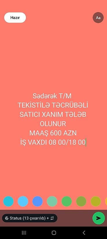 albaniyada iş: Vakansiya: Sədərək T/M – Tekstil bölməsinə təcrübəli satıcı xanım - — 1