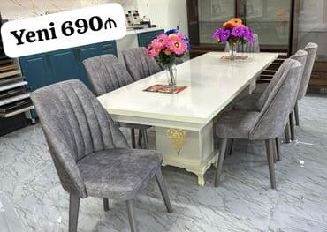 Столы: *Yeni masa dəsti 690₼* 8 stulla Mağazadan satış Endirimli qiymətlə😊 — 1