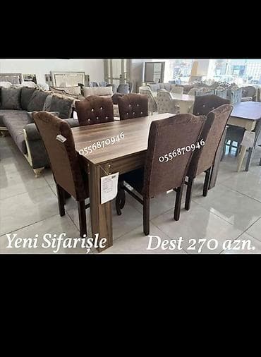 Qonaq otağı üçün, Yeni, Açılmayan, Dördbucaq masa, 6 stul