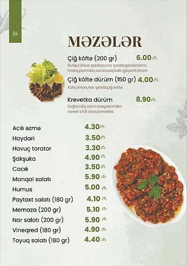 3 reqemi: Məzələr menyusu – dadlı soyuq qəlyanaltılar və dürümlər - Çiğ köftə — 1