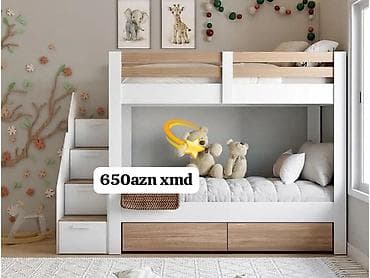 nərdivanlar: Uşaq üçün iki mərtəbəli çarpayı - Dizayn: ağ və ağac teksturasının — 1