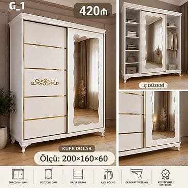 G1 model kupe dolab - Ölçü: 200 × 160 × 60 sm - Rəng: ağ, qızılı