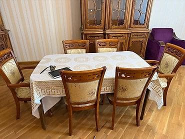 Qonaq otağı üçün, İşlənmiş, Açılmayan, Dördbucaq masa, 8 stul