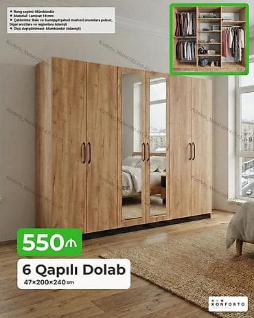 qapi ucun setkalar: 6 qapılı geyim dolabı - Ölçü: 47×200×240 sm - Material: 18 mm laminat — 1