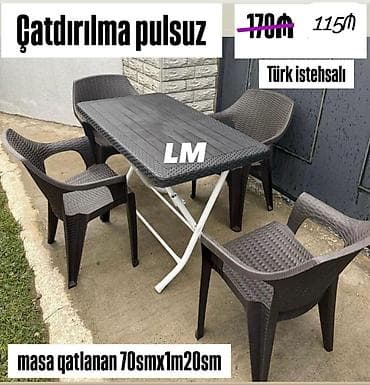 Yeni Plastik masa dəsti📌 Türk istehsalı masa+4STUL 📌 Qiymət: 125₼ — 2