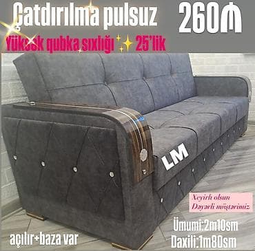 Sofa/divan – açılır model, baza ilə. - Material: tünd boz rəngli