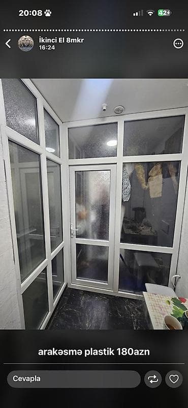 Plastik arakəsmə və qapı sistemi - Material: Ağ PVC profil - Şüşə