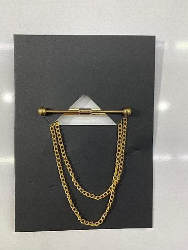 Qızılı rəngli ikiqat zəncirli bəzək iynəsi - Material: metal, parlaq