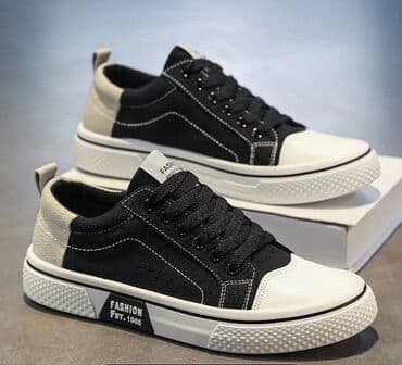 qadın krosovkaları yay üçün: Unisex günlük krossovka – “Fashion Fst. 1985” dizaynı - Rəng: qara–ağ — 1