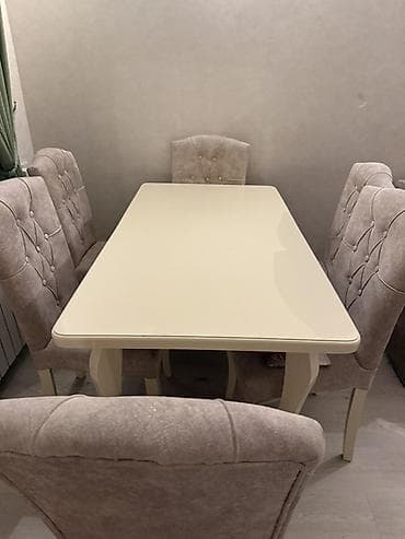 balkon stul: Yemək otağı dəsti – 1 masa + 6 stul - Masa: krem rəngli, düzbucaqlı — 1