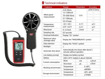küləyin sürətini ölçən cihaz: Anemomometr. Model: UNI-T UT 363 S Rəqəmsal temperatur ölçən, hava — 3
