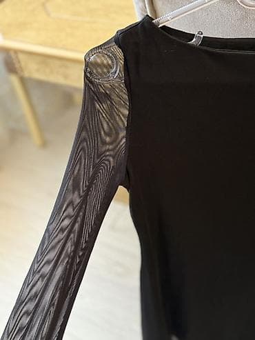 qara sade donlar: Qadın paltarı – qara rəng, uzunqol - Stil: Zərif, düz kəsim mini/orta — 2