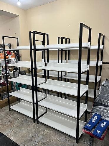 mini pec: Mağaza üçün metal rəf sistemi - Konstruksiya: Qara metal karkas, ağ — 4