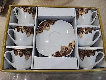 cofee: Qəhvə dəsti, rəng - Qızılı, Keramika — 1