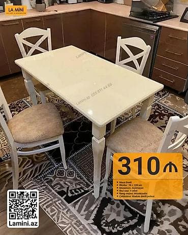 stulla: Mətbəx üçün, Açılmayan, Dördbucaq masa, 4 stul — 1