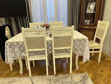 Qonaq otağı üçün, Yeni, Açılmayan, Dördbucaq masa, 6 stul