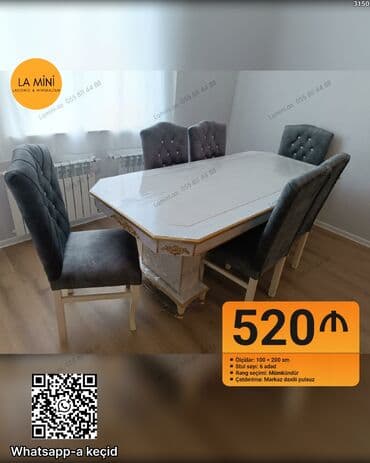 kontakt home metbex stol stul: Qonaq otağı üçün, Açılmayan, Dördbucaq masa, 6 stul — 1