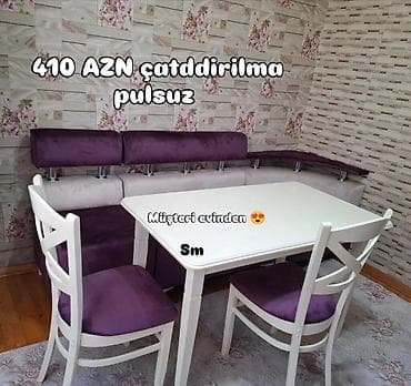 Mətbəx üçün, Yeni, Açılmayan, Dördbucaq masa, 2 stul