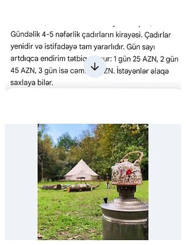 moped arendaya: Gündəlik 4-5 nəfərlik çadırların kirayəsi. Çadırlar istifadəyə tam — 1