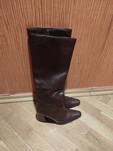 Мужская обувь: Qadın dəri çəkmələri - Rəng: tünd qəhvəyi - Model: dizaltı uzunluqda — 3