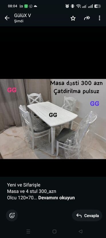 Yeni ve Sifarişle Masa ve 4 stul 300_azn Olcu 120×70 Rəng seçimi var lalafo.az -da Yeni ve Sifarişle Masa ve 4 stul 300_azn Olcu 120×70 Rəng seçimi var