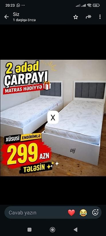 Məhsul: 2 ədəd tək nəfərlik çarpayı - Dəst: 2 ədəd çarpayı - Matras — 1