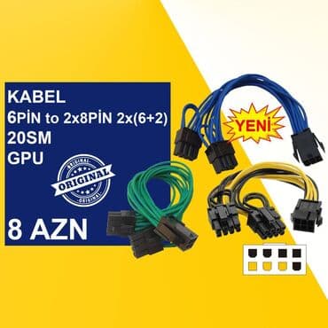 Noutbuklar üçün örtük və çantalar: Kabellər "6pin Original" ⭐6pin to 8pin GPU 15sm – 5 AZN ⭐6pin to 8pin — 8