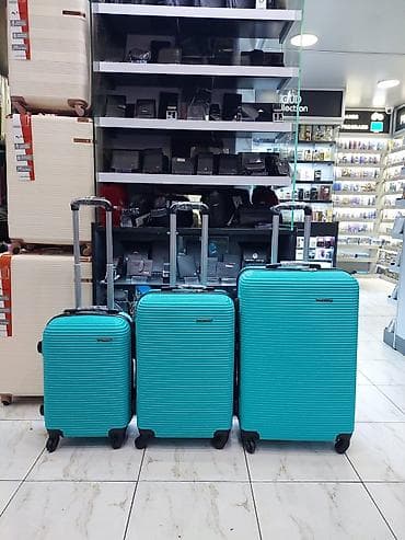 Sərnişin səyahətləri üçün 3-lü çamadan dəsti - Rəng: firuzəyi -