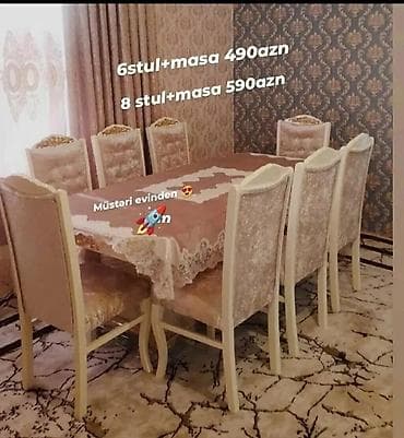 qaymaq 33 faiz: Qonaq otağı üçün, Yeni, Açılmayan, Dördbucaq masa, 6 stul — 1