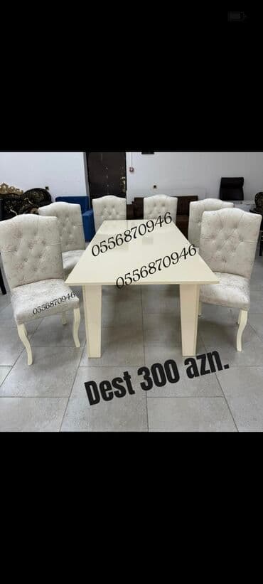 stol desdi: Qonaq otağı üçün, Yeni, Açılmayan, Dördbucaq masa, 6 stul — 1