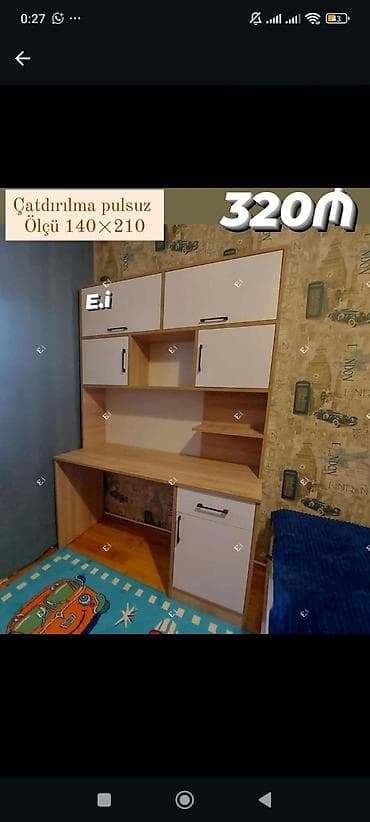 quba mas: Uşaq/yeni yetmə otağı üçün funksional iş masası və üst dolab dəsti — 1