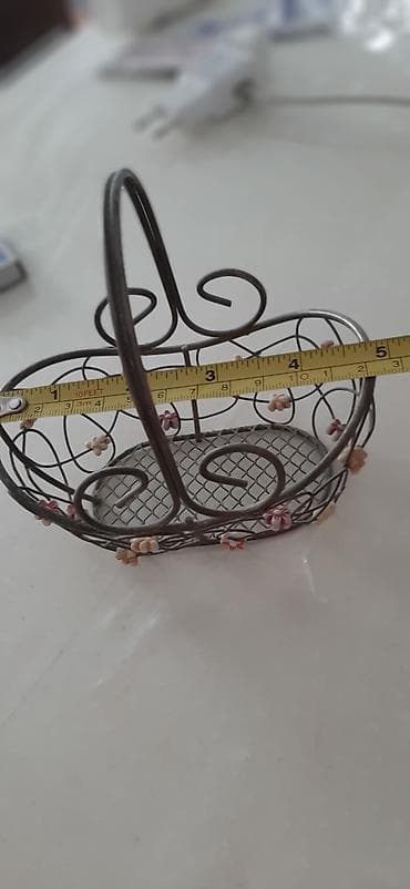 железная дорога: Корзиночка железная с цветочками небольшая старинная — 5