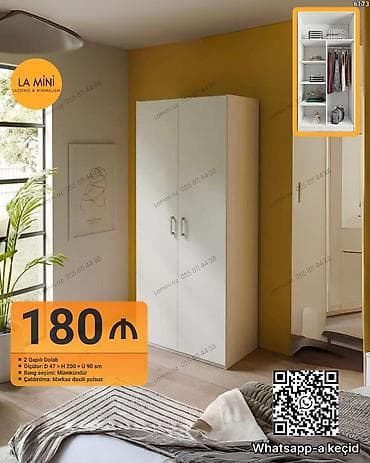 2 qapılı dolab - Ölçülər: dərinlik 47 × hündürlük 200 × en 90 sm -