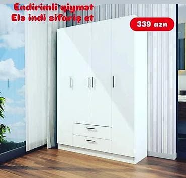 Yeni, 3 qapılı, Siyirməli, Ağ, Açılan, Düz dolab