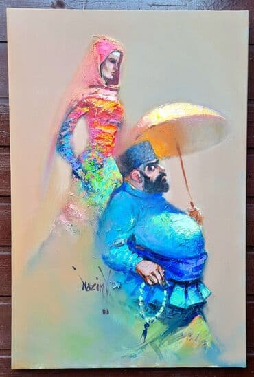 fön şekilleri: Tablo, yaşlı bir kişinin başının üstündə sarı bir quşun oturduğu — 3