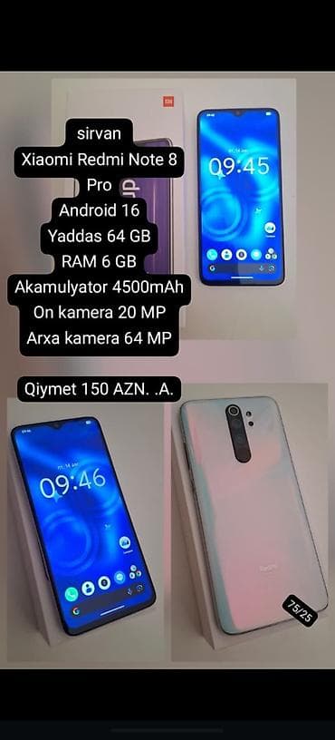 redmi note 16 pro 5g qiymeti: Redmi Note 8 Pro, 64 GB — 1