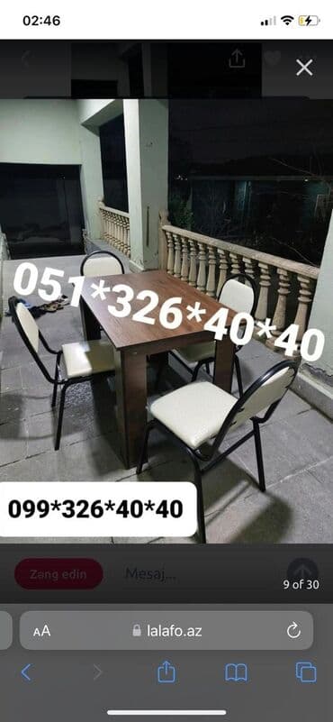 Masa və oturacaq dəstləri: Mətbəx üçün, Yeni, Açılmayan, Dördbucaq masa, 4 stul — 28