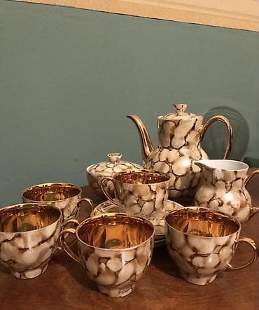 caydan dəsti: Çay dəsti, rəng - Qızılı, Farfor, 6 nəfərlik — 1