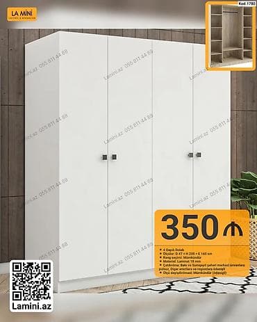 LA MINI 4 qapılı dolab - Kod: 1780 - Ölçülər: Dərinlik 47 sm ×