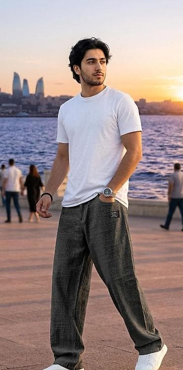 Məhsul: kətan Kişi üçün geniş kəsimli yüngül şalvar 4xl - Rəng: tünd