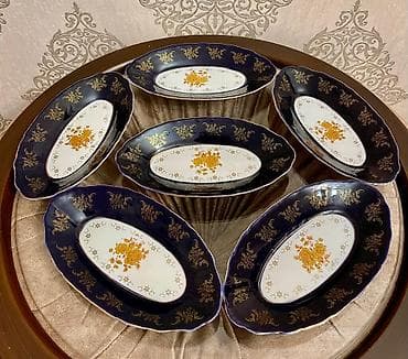 roza gul: Zərif porselen servis boşqa dəsti - Dəst: 6 ədəd oval servis boşqası — 1