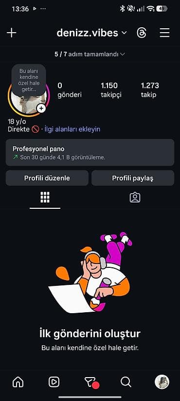 Instagram hesabı adı: denizz.vibes Xidmət: Instagram profili və