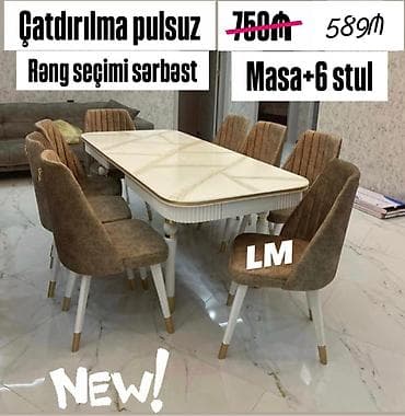 Möhtəşəm masa dəsti Yüksək keyfiyyətlə Qiymət: Masa + 6 stul — 589 ₼ — 2