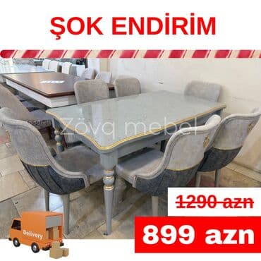 qara sam: Qonaq otağı üçün, Yeni, Açılan, Kvadrat masa, 6 stul — 8